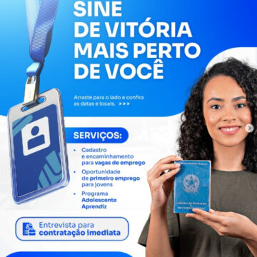 Sine nos Bairros Sine de Vitória mais perto de Vitória estará em São Pedro nesta quarta-feira (04)
