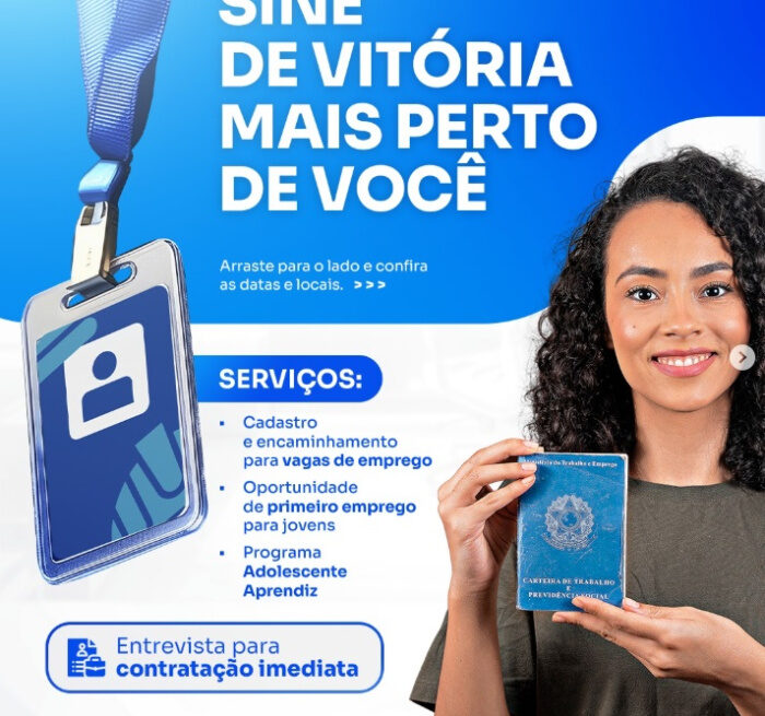 Sine nos Bairros Sine de Vitória mais perto de Vitória estará em São Pedro nesta quarta-feira (04)