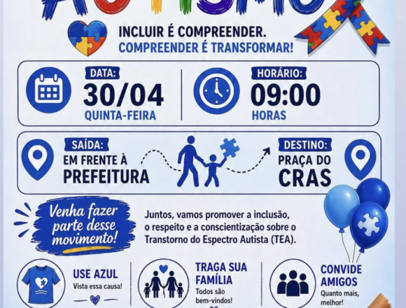 Divino de São Lourenço promove caminhada pela conscientização do autismo nesta quinta-feira (30)